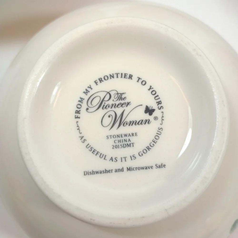 Vintage Pioneer Woman Floral Cereal Bowls Set of 4 Teal Stoneware 6'' 2015